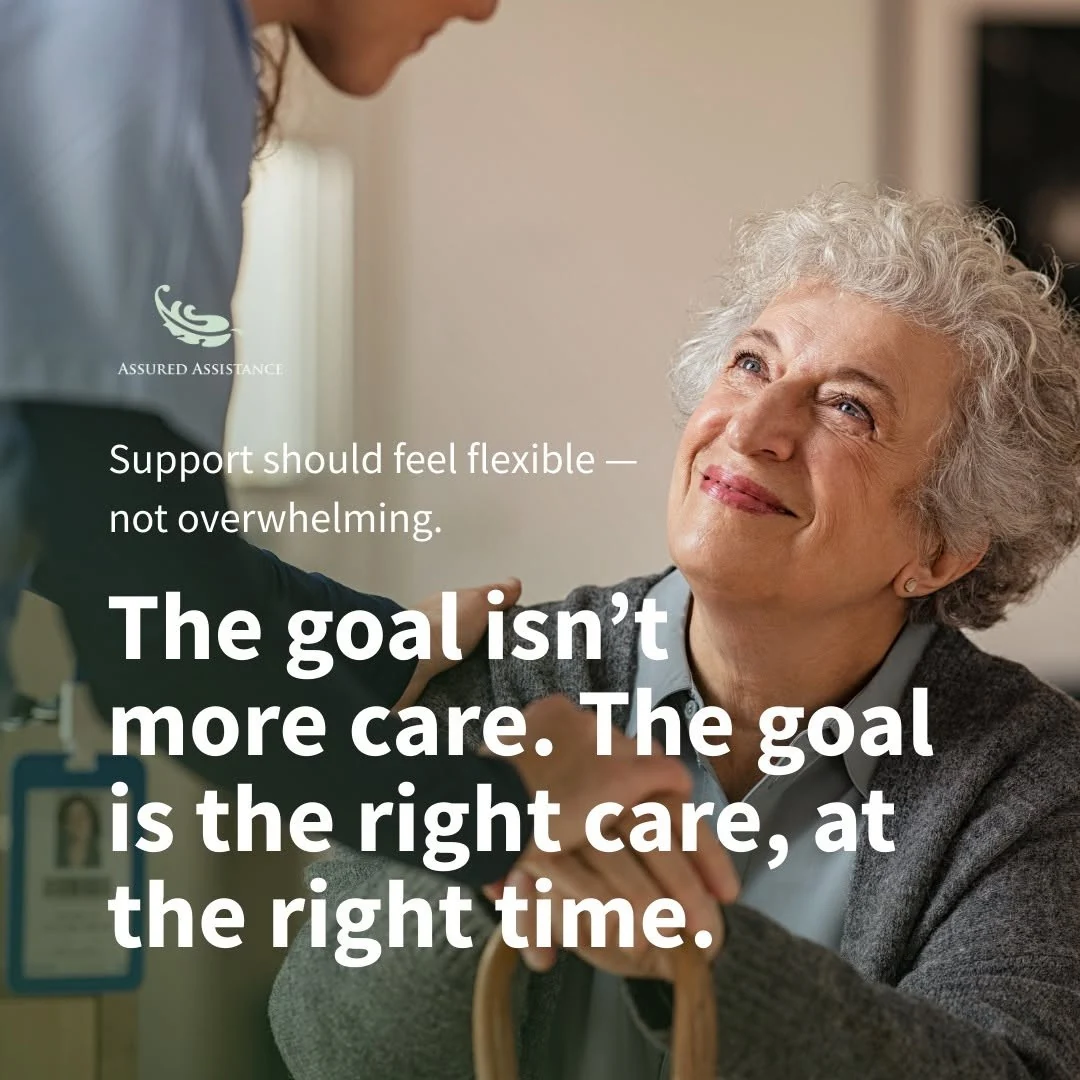 Assured Assistance graphic. Support should feel flexible, not overwhelming. The goal isn't more care. The goal is the right care, at the right time.